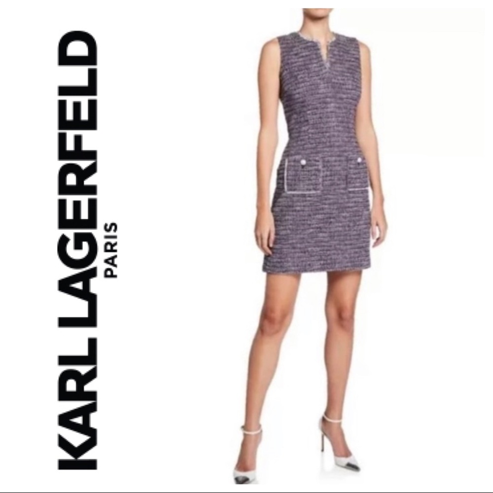 🆕Karl Lagerfeld tweed purple shift dress Sz 8